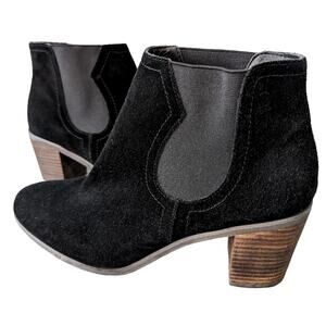 Lucky Brand Parsia Suede Western Chelsea Booties Heeled Black Women's Size 10